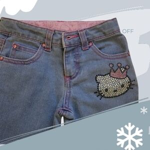 Princess Hello Kitty Girls Jeans, Rhinestones, Embroidery Bling Boot Cut, Size 4